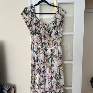 Lane Bryant White Maxi Dress with Pink & Green Floral